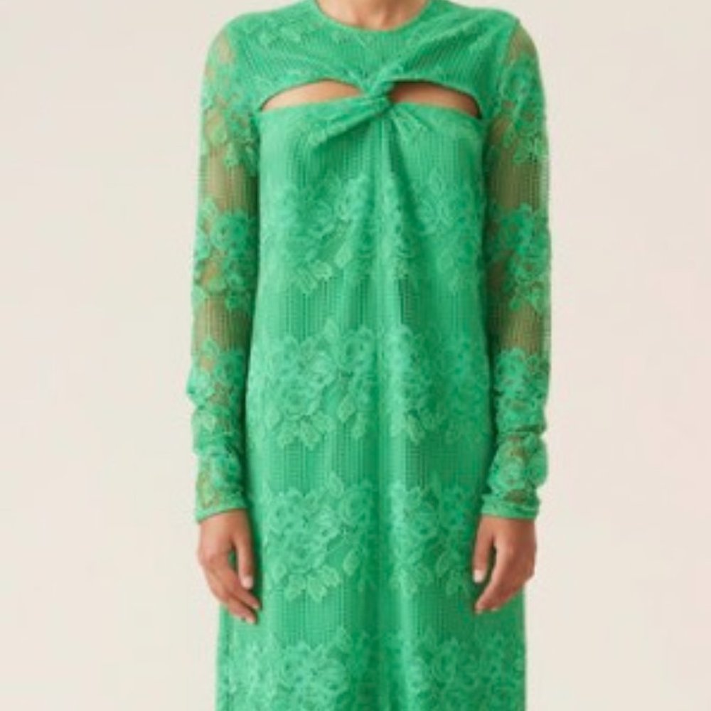 GANNI Floral & Geometric Lace Cutout Midi Dress